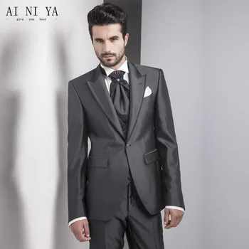

Charcoal Men's Suits Formal Business Shiny Best Man Suit Casual Groomsman 3 Piece Suit Blazers Jacket Pants Vest terno masculino