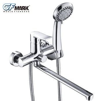 

GFmark Shower Faucet Set Long Spout Outlet Wall Mounted Chrome Brass Bathtub Mixer Tap With Shower Head Bathroom Mixer Faucet
