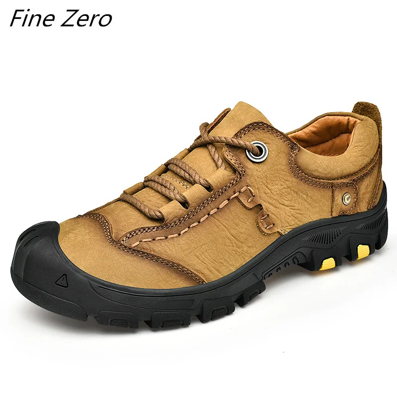 Men's Waterproof Hiking Shoes Travel Shoes Outdoor Non-slip Wear Hunting Sneakers Genuine Leather Trekking Climbing Sports Shoes - Цвет: Khaki 9919