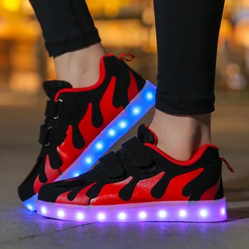 

Led Luminous Shoes For Boys Girls Fashion Light Up Casual Kids 7 Color Flame USB charge Glowing Children Sneaker Dance Shoes