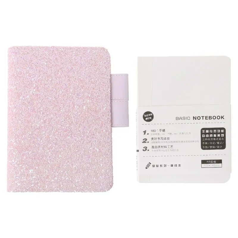 A6 Sequin Notebook Diary Weekly Planner Journal Agenda Organizer Travelers Faux Leather Cover Book - Цвет: Розовый