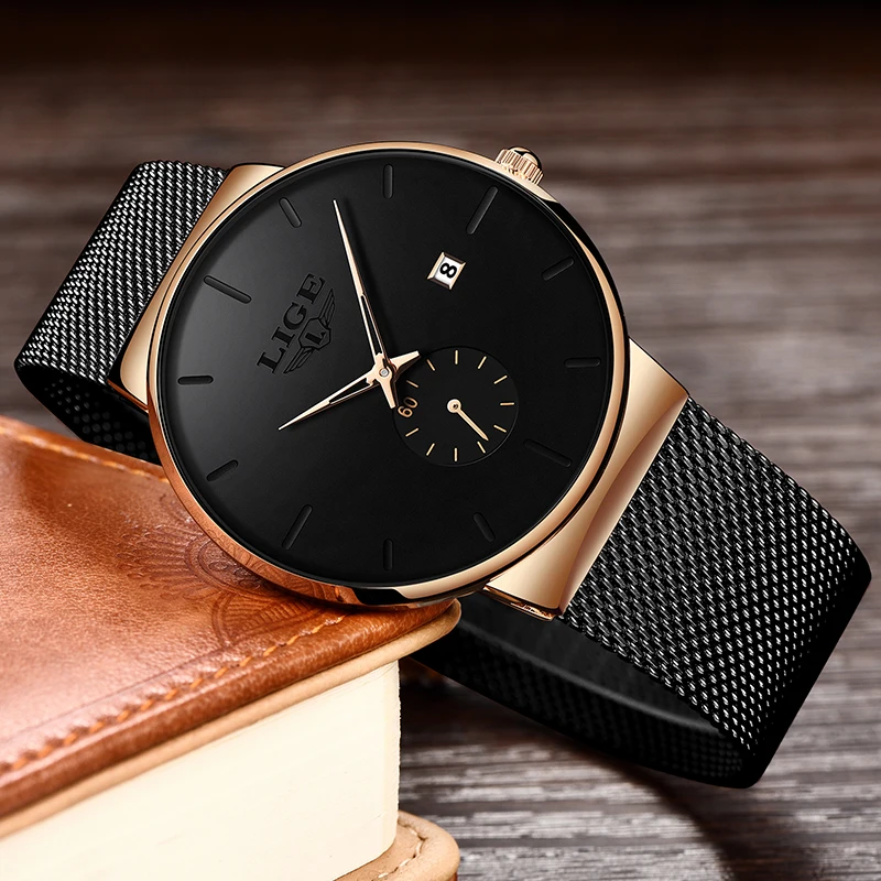 Cena Relojes Hombre LIGE nowe siatki męskie zegarki ze stali Top marka luksusowe ultra cienki wodoodporny zegarek kwarcowy mężczyźni Casual Sport zegar kwarcowy