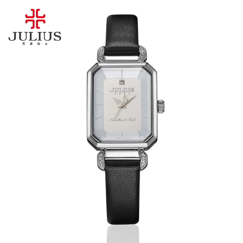 Julius, розовые часы для женщин, кожаный ремешок, прямоугольные, Relojes Mujer, стразы,, зима, Новое поступление, Relogio Hour JA-951