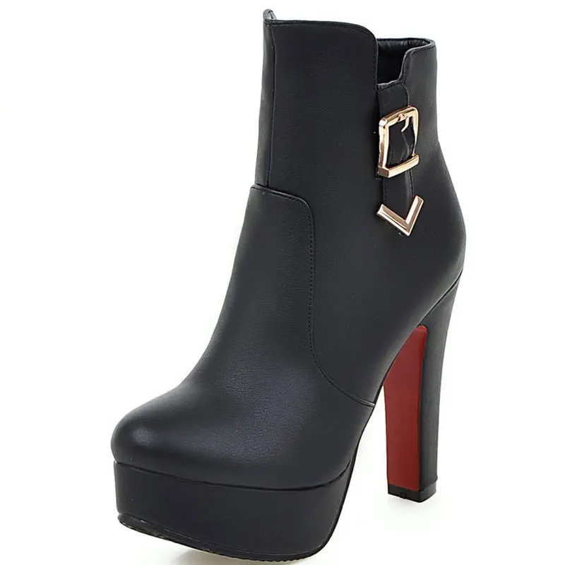 

2016 New Winter Fashion Platform punk high Square heels Buckle Ankle boots Plus Size 30-48 Zipper Sexy Women Boots XD330