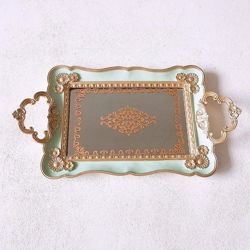 Rectangle Resin Mirror Jewelry Dish Dessert Cake Plate Kitchen