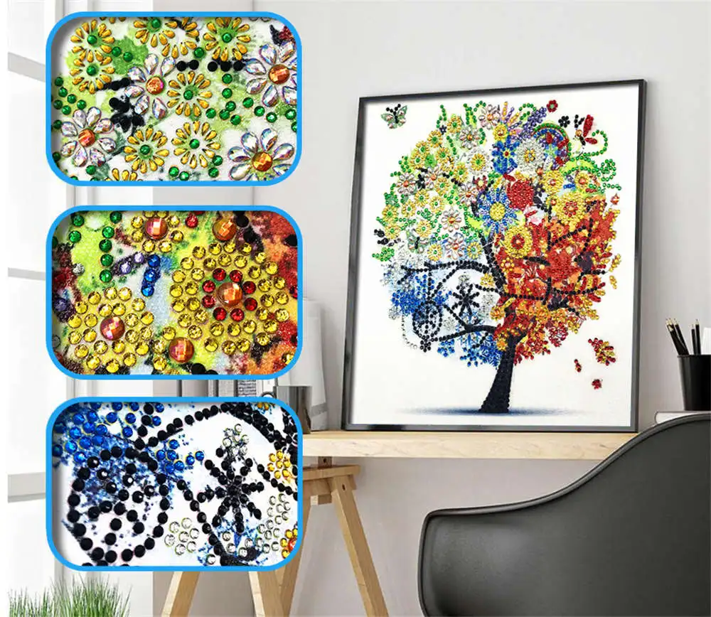 

Sashiko Special Diamond Painting Trees Pattern Combination Modern Pattern DIY 5D Part Drill Cross Stitch Crystal Art Home Deco