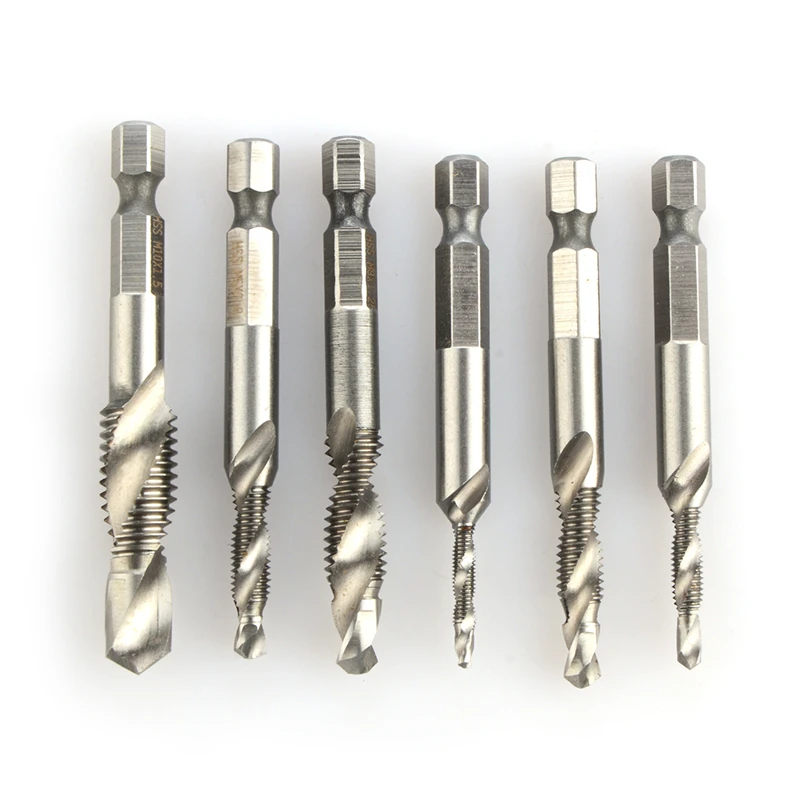 

6Pcs/set Hand Tap Drill Hex Shank HSS Screw Spiral Point Thread Metric Plug Drill Bits M3 M4 M5 M6 M8 M10 Hand Tools