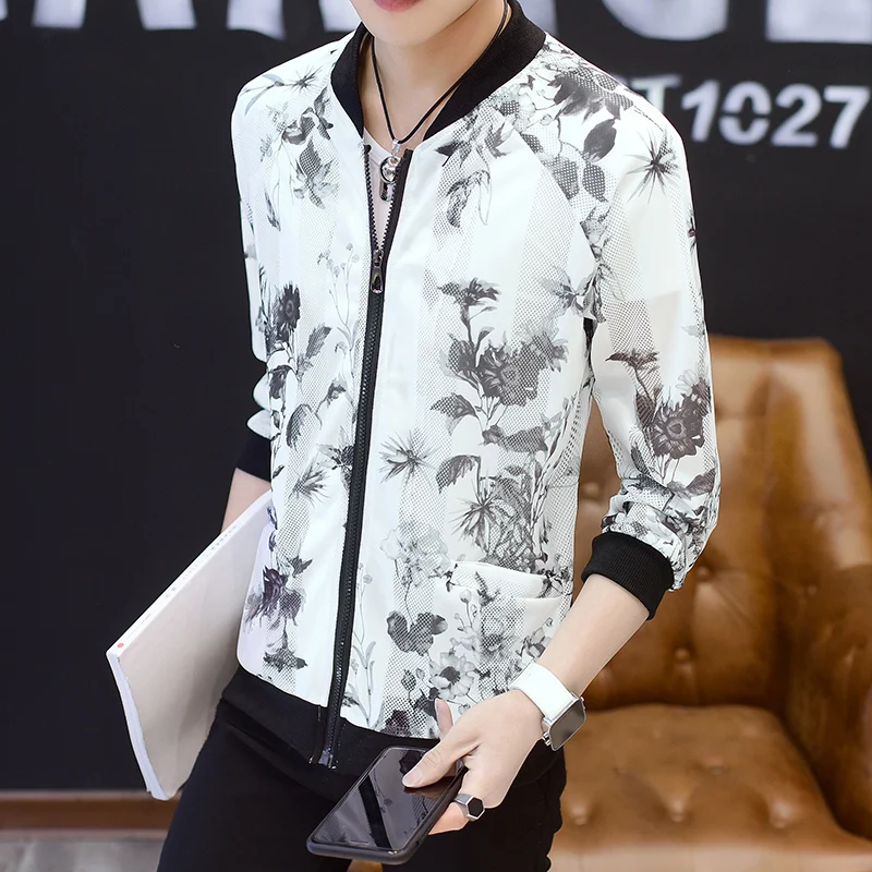 Летние новые куртки мужские модные 2019 с принтом Slim Fit дышащий Защита от солнца