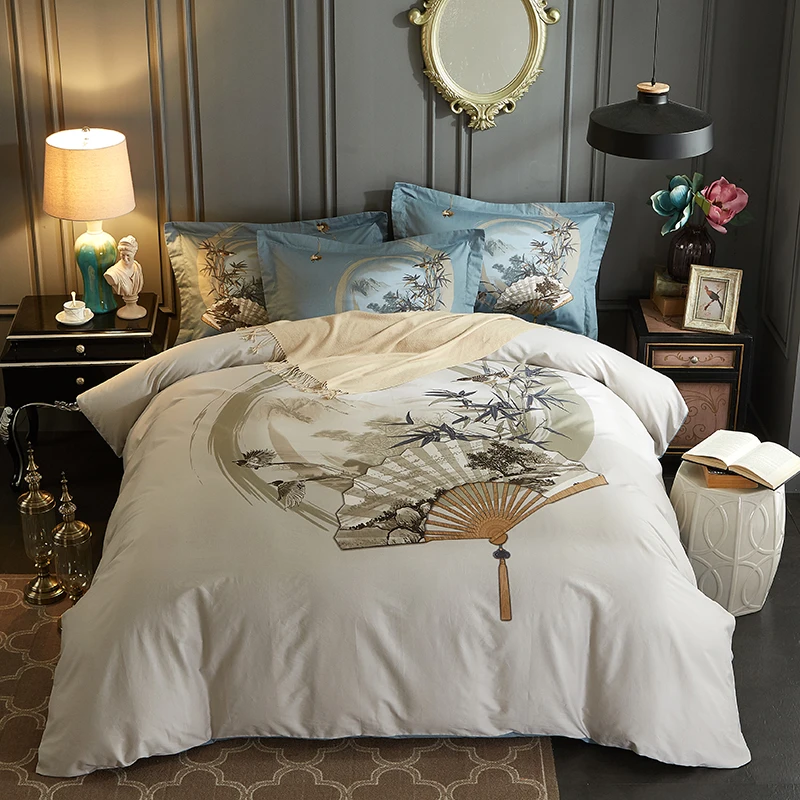 

Paper fan print 100% egyptian cotton bedding set 4pcs king queen size duvet cover set bed sheet quilt cover set bed linen