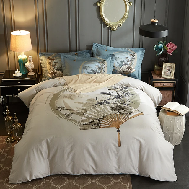 Paper Fan Print 100 Egyptian Cotton Bedding Set 4pcs King Queen Paper Fan Print 100 Egyptian Cotton Bedding Set 4pcs King Queen Size Duvet Cover Bed Sheet Quilt Linen