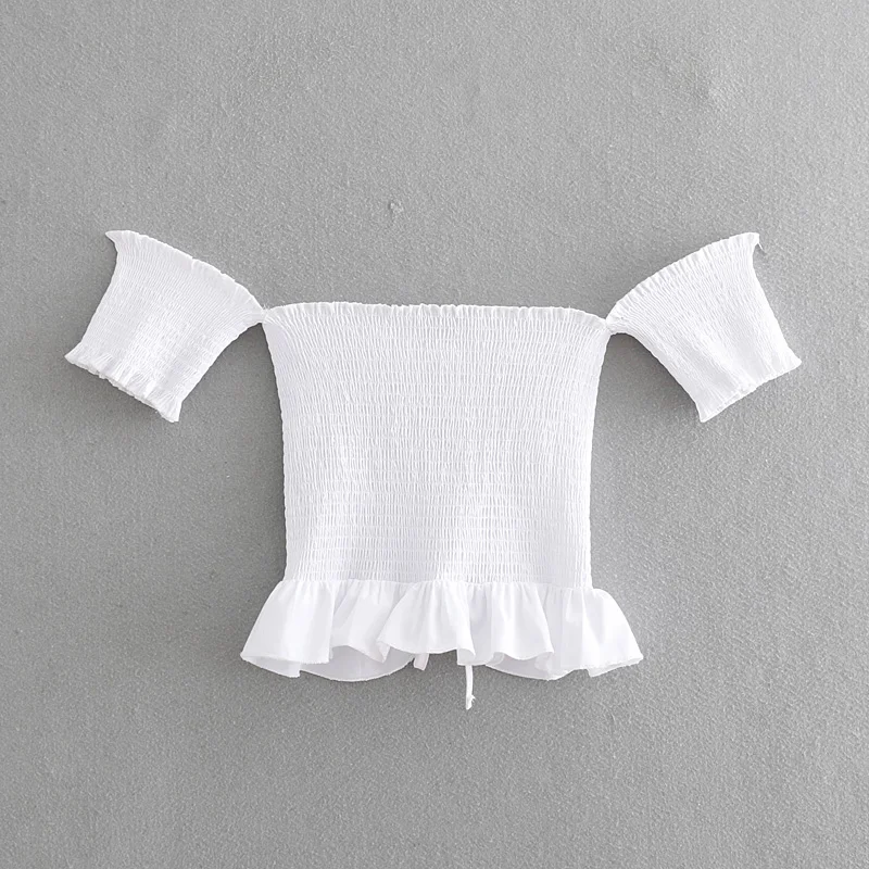 

new euro women sexy off shoulder elastic hem ruffles blouse shirts women chic back bandage lace up femininas chemise tops LS3364