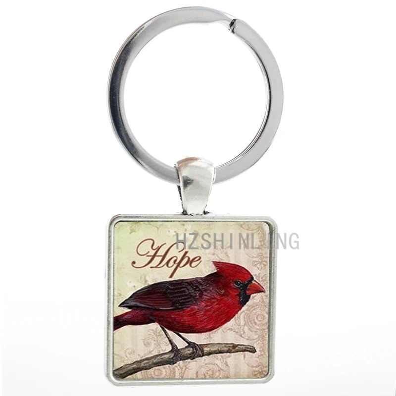 

2016 Vintage Red Cardinal Hope Bird keychain keyring men women Jewelry fashion cute Red Bird Charm key chain ring holder AA119