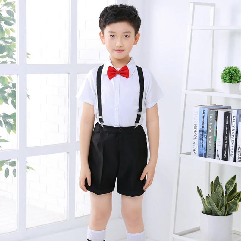 

2018 Children Dance Performance Costumes Boys Dress Choir Host Party Children'S Day Chorus Clothing Pants Tie Strap Set