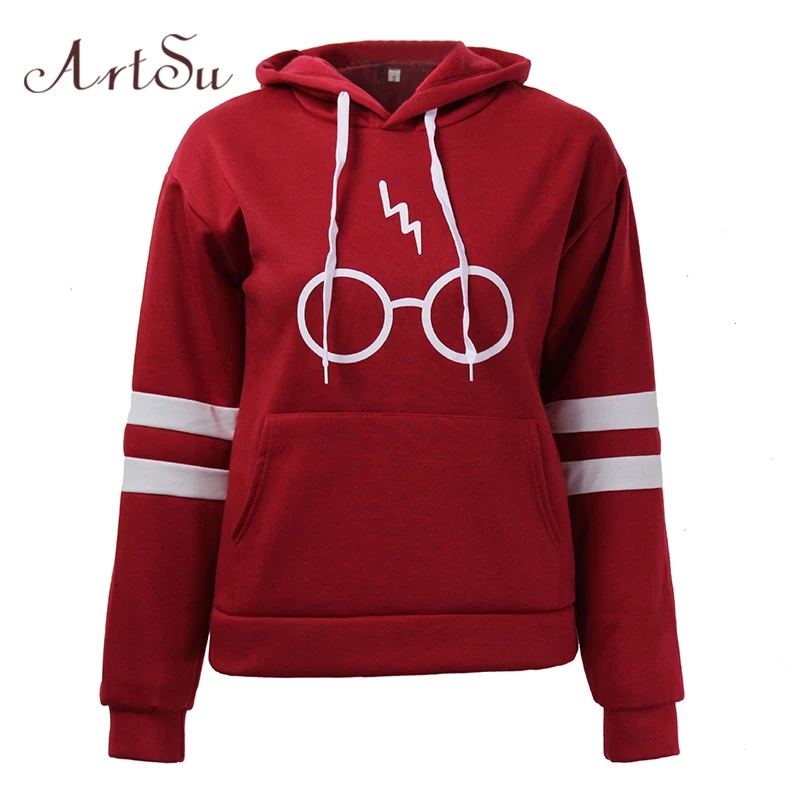 

ArtSu Glasses Print Women Sweatshirt Hoodies Character Lightning Hoody 2017 Hooded Fleece Top Slim Tracksuit Clothing ASHO50069
