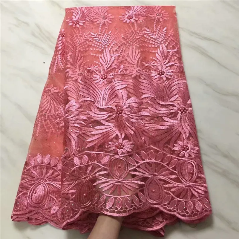 

french lace fabric peach color african nigerian lace fabric with embroidery beaded lace for women dress 5yards