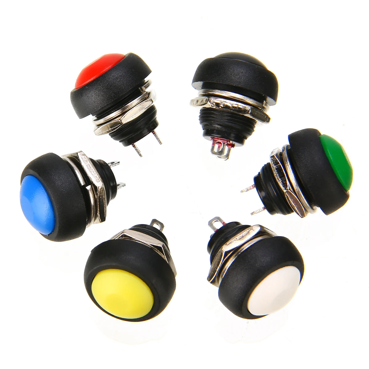 6Pcs/Set Multicolor Momentary ON/OFF Push Button Toggle Switch Waterproof 12mm Mini Round Switches Wholesale