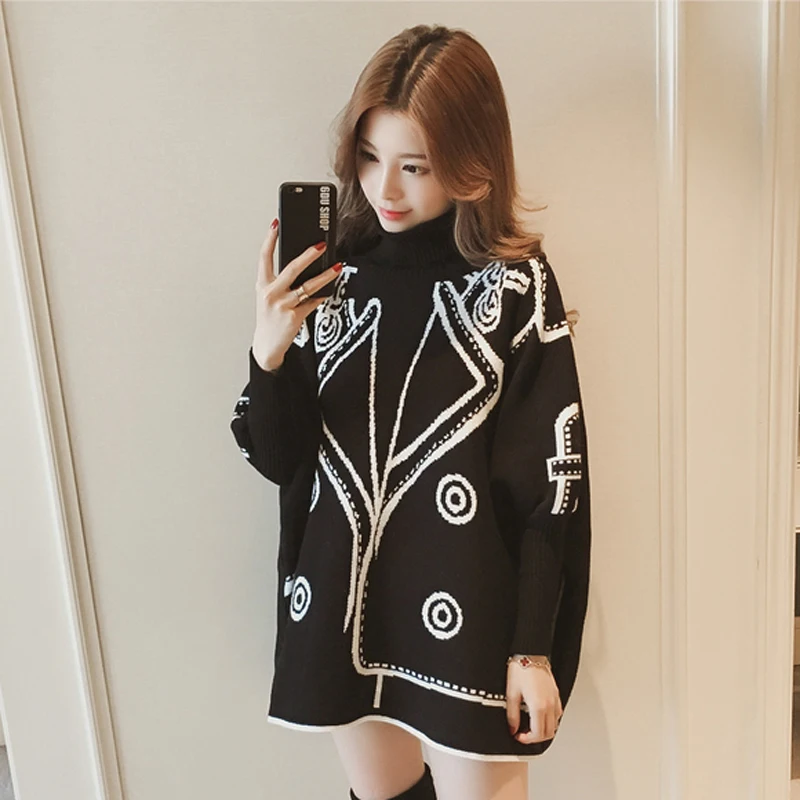 Afei Tony pregnant women winter long design turtleneck sweater maternity plus size batwing sleeve a-line knitted pullovers