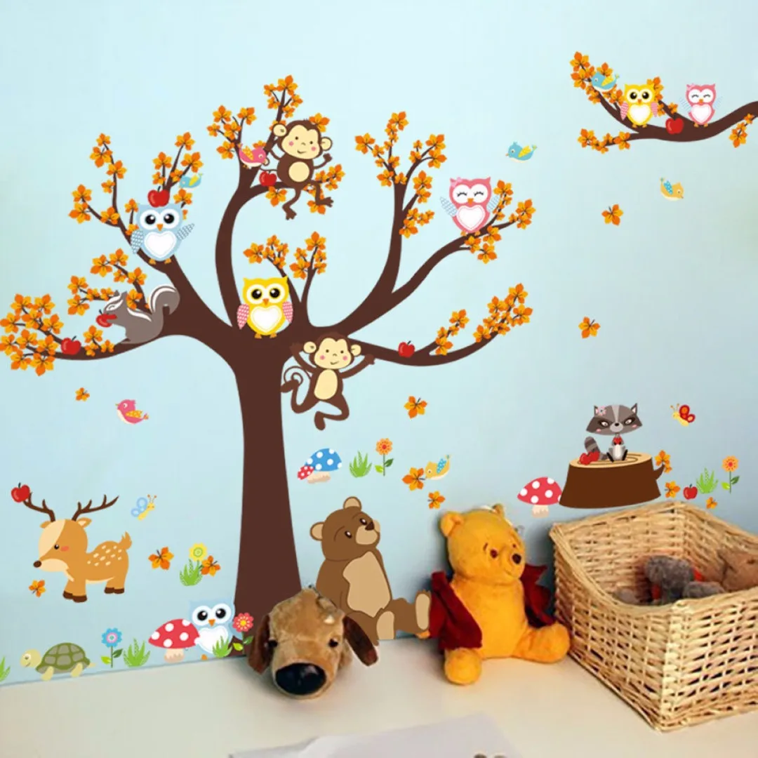 2018 Newest  Cartoon Owl Bird Tree Squirrel Art Wall Sticker Decal Nursery Baby Room Decor