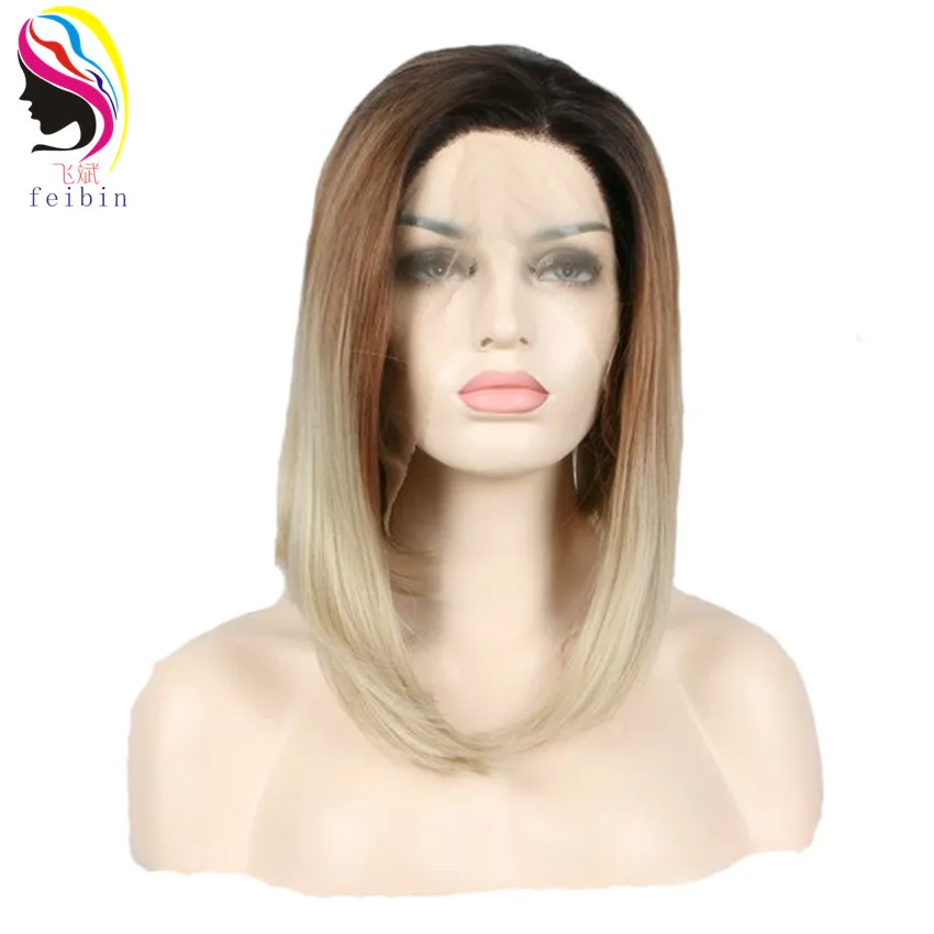 

Feibin Synthetic Hair Lace Front Wigs Bobo Straight Ombre Color 14 inches 35cm Full Head Wig High Temperature Fiber Bo27