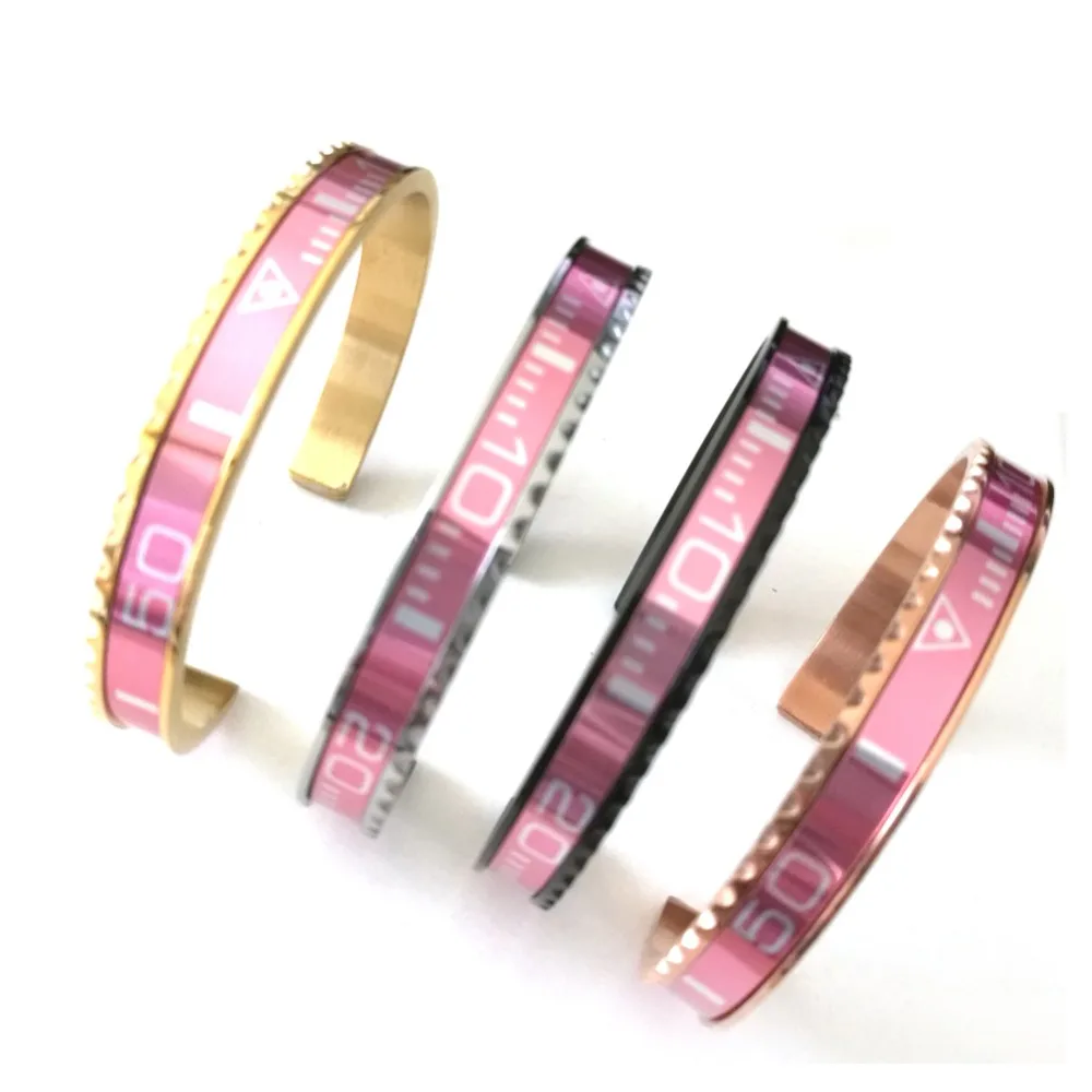 

New 316L Stainless Steel Pink Dial Cuff Men Women Speedometer Bracelet Open Bangles Jewelry Fit Watch for Party Gift drop ship
