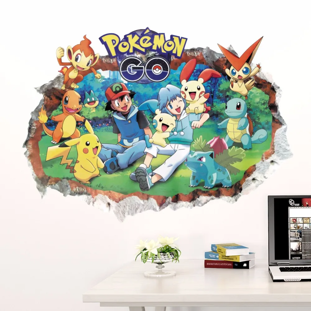 

Home Decoration 3D Wall Sticker Cartoon Animation Pokemon For Kid's Room Bedroom Mural Art Removable Decals Adesivo De Parede