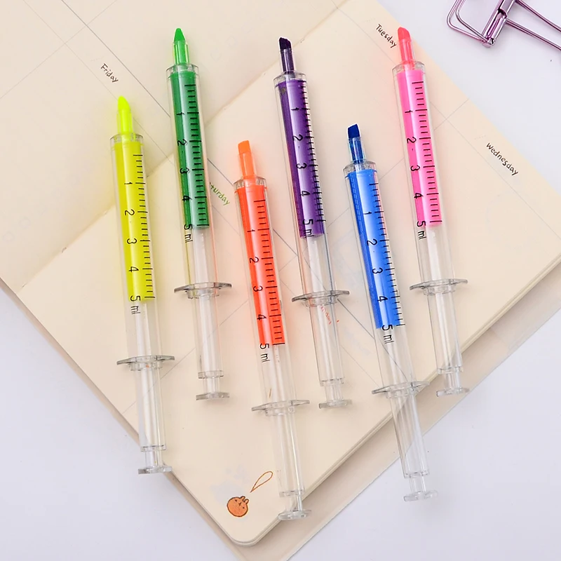 

6 pcs Fluorescent color Highlighter Marker pen set Slim syringe point marker liner pens Office School supplies Canetas FB527