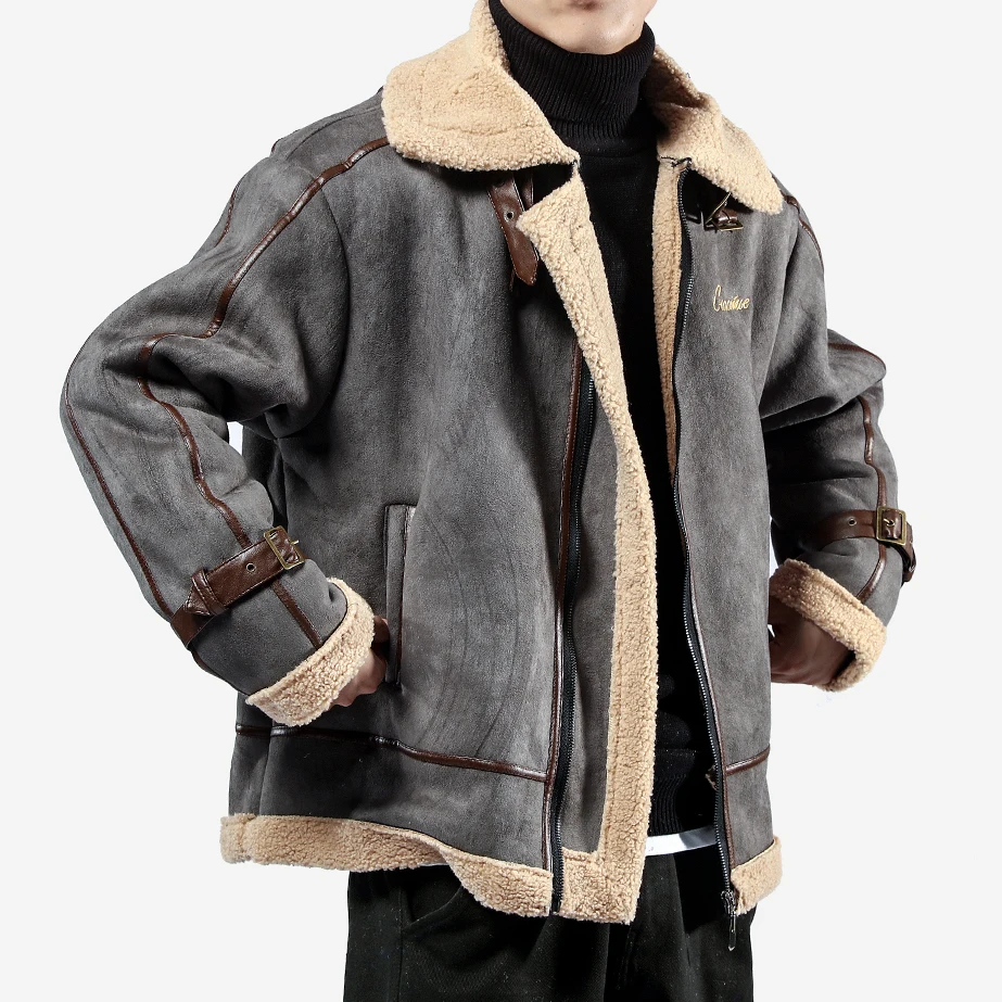 Новинка, модное зимнее мужское меховое пальто, высокое качество, мех ягненка, цвет в тон, мотоциклетная замшевая куртка, куртка-бомбер