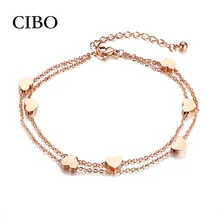 Элегантные браслеты с сердечками и подвесками для женщин, розовое золото, тон из нержавеющей стали, звенья цепи, женские браслеты, подарки на день рождения