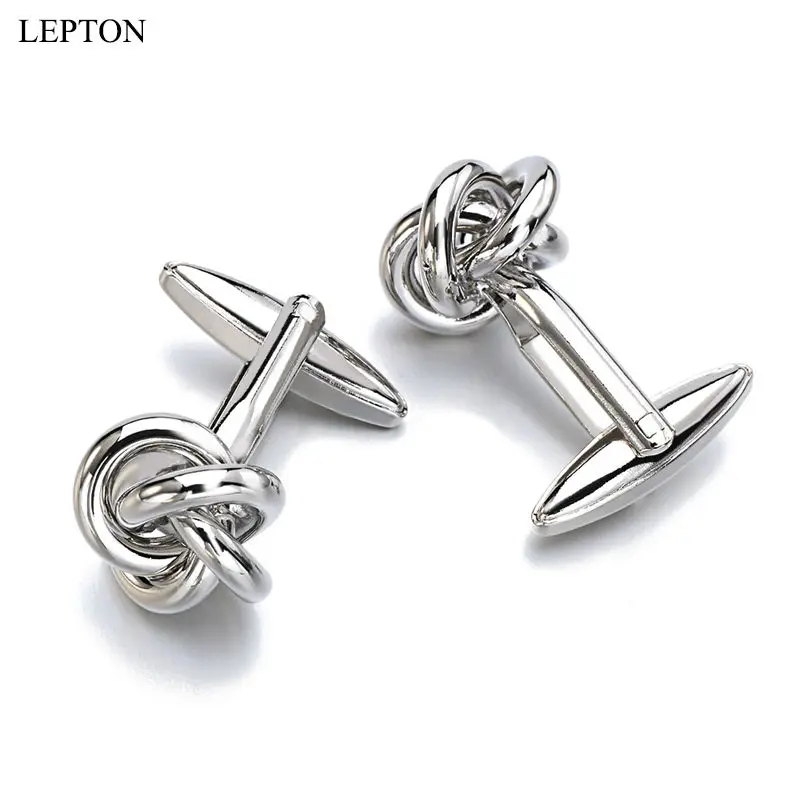 

Hot Silver color Metal Knot Cufflinks Lepton Brand Stainless Steel Jewelry Mens Knots Cuff links Best Christmas Cufflink gemelos