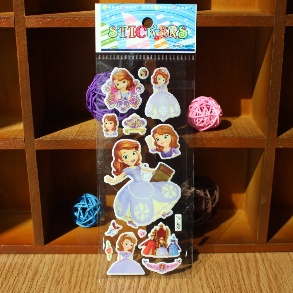 Новые 3 листа/лот модные брендовые игрушки для детей Мультяшные Принцесса София 3D наклейки дети девочки ПВХ наклейки объемные наклейки игрушка
