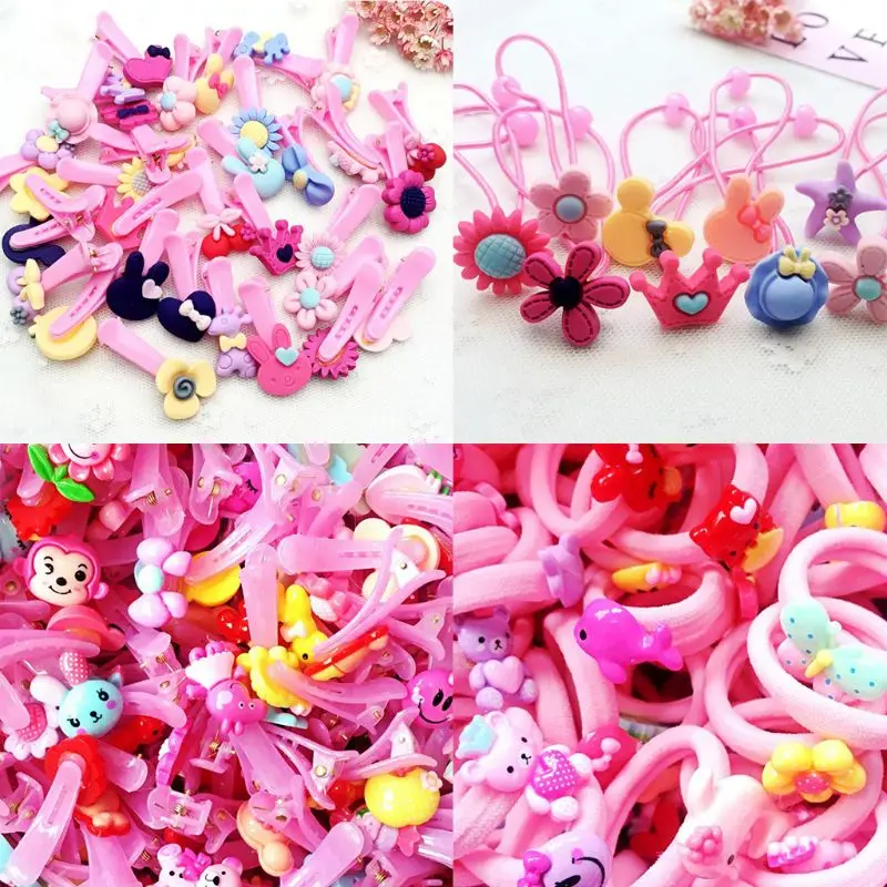 

Child Baby Girls Polished Plastic Hair Clip Cute Cartoon Animal Floral Elastic Rubber Band Ponytail Holder Party Hairpin Barrett
