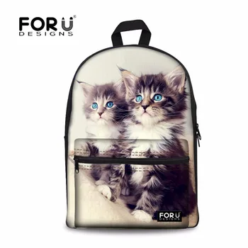 

FORUDESIGNS Vintage Women Canvas Backpacks Cut Animal Cat Printing School Backpack for College Student Casual Mochila Schoolbags