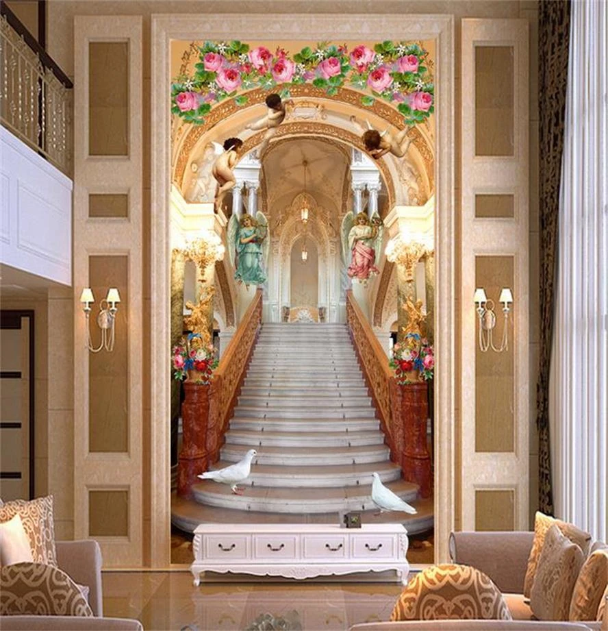 3d 壁画壁紙階段天国鳩玄関背景の絵カスタム不織布ステッカールームの写真の壁紙 3d Wallpaper For Walls 3d Photo Wallpaper3d Mural Aliexpress