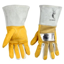Сварки перчатки термостойкие сварщик перчатки теплые Алюминий Фольга Жаростойкие TIG миг кожаные рабочие перчатки