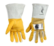 Welding gloves high temperature resistant welder glove cowhide aluminum heat resistant TIG MIG Work Glove 500 degrees heat insulation gloves high temperature resistant gloves to hot flame retardant aluminum foil meta aramid fire luvas