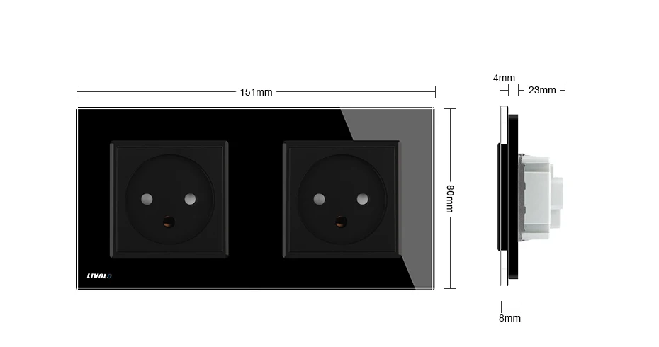 Livolo/Стандартный двойной Израиль Мощность гнездо, Стекло Панель, переменный ток, 100~ 250V 16A стены Мощность гнездо, C7C2IL-11/12/13/15(4 цвета), без логотипа