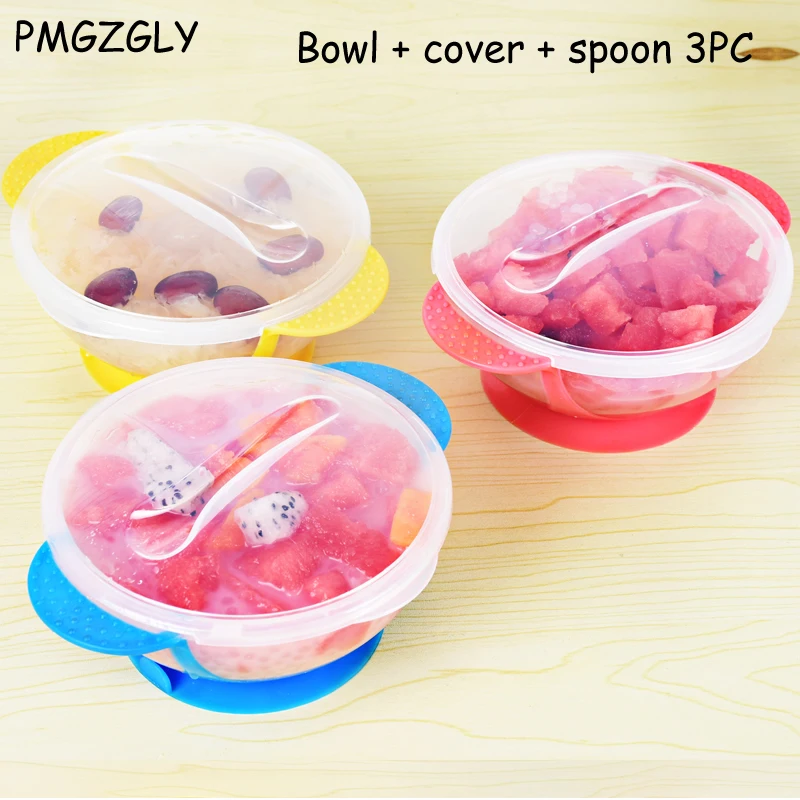 

3 PC Bowl spoon lid Bowl Baby Food Children's Tableware Set Feeding Cup Utensils Baby Plates For Kid Dinnerware Dishes Spoon