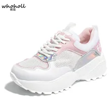 WHOHOLL New Spring Fashion Lady Casual White Shoes Women Sneaker Black Leisure Thick Soled Shoes Flats Cross-tied Lace Up Soft mycolen 2018 new arrival fashion leisure white shoes men sneaker shoes lace up cross strap shoe breathable calzado hombre