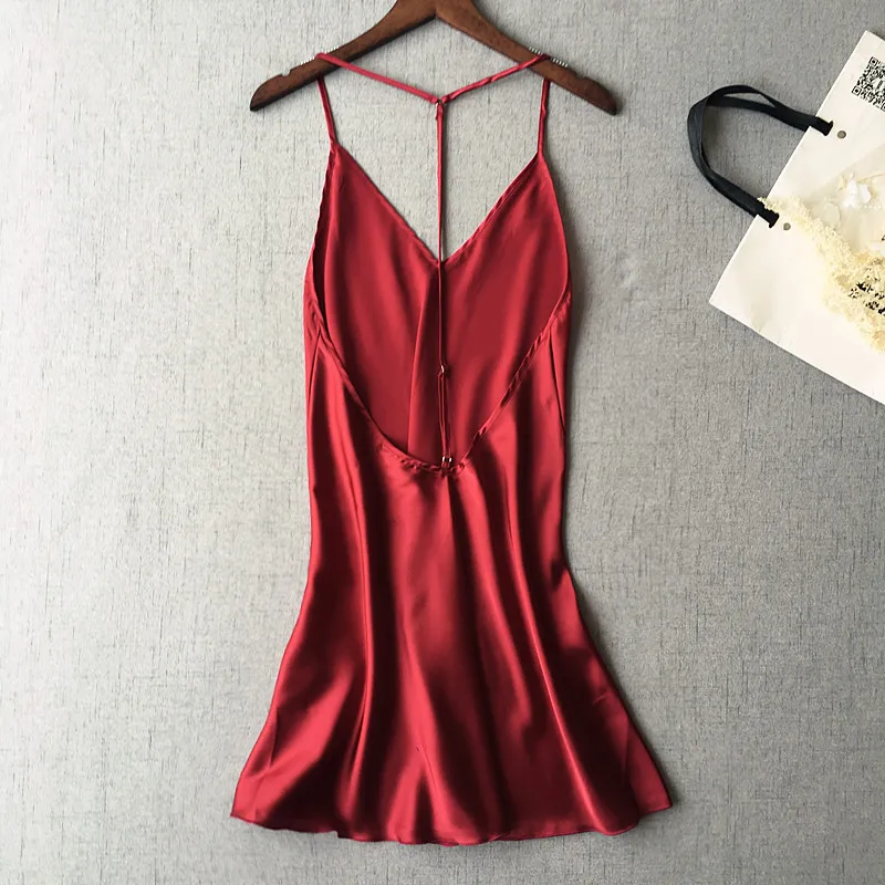 Ladies Sexy Silk Satin Night Dress Sleeveless Nighties V-neck cross straps Nightgown Summer Nightdress Lace Night Gown Sleepwear