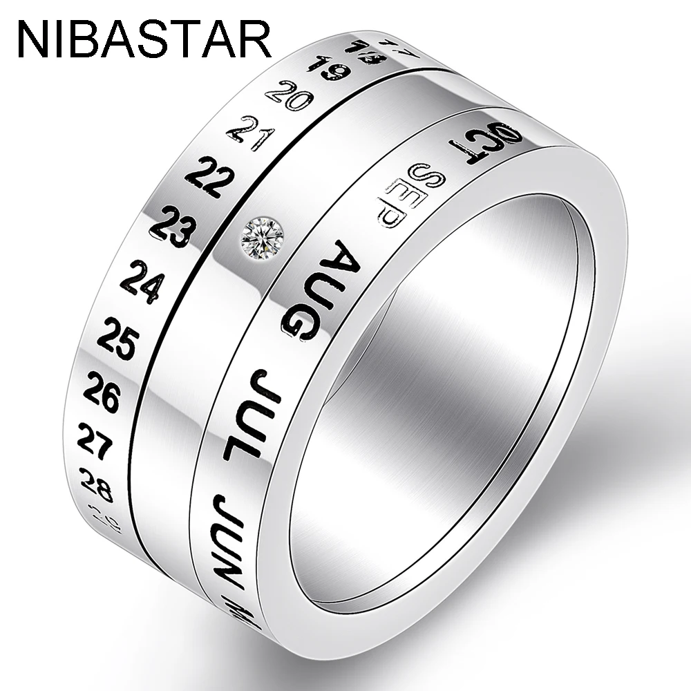 

Fashion Number and Month Calendar Letter Rotatable rings for men 316L Stainless Steel Punk Party Ring Jewelry Wholesale