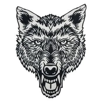

Lone Wolf Head Tattoo Reflective Embroidered Patch Biker Back Applique Iron Sew On Badges 12 Inch High Free Shipping