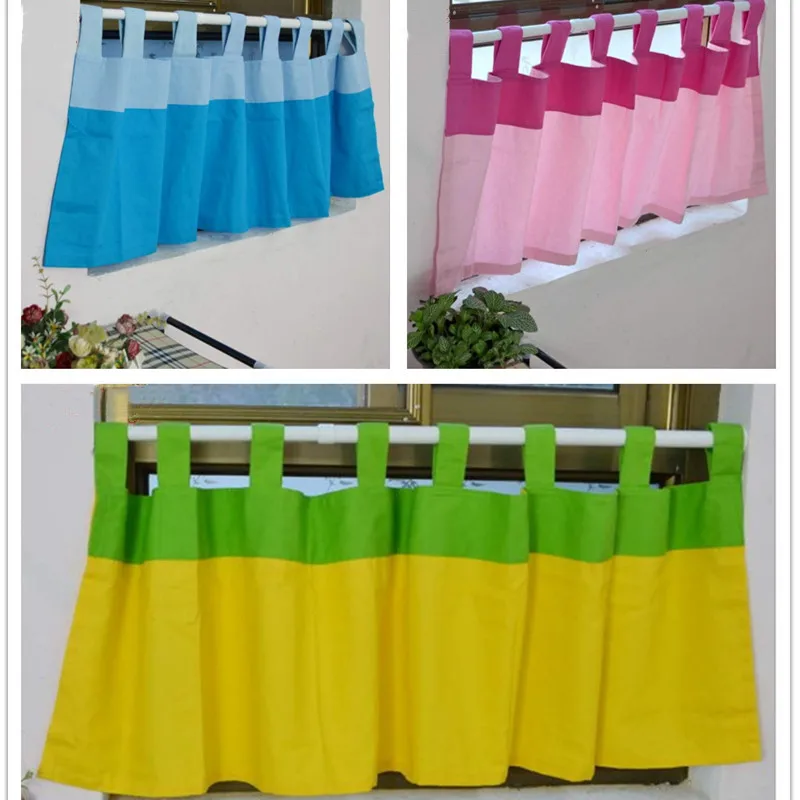 

JUYANG Colorful canvas short curtains. Beautiful two-tone splicing fabric half curtain. Children's room curtains.