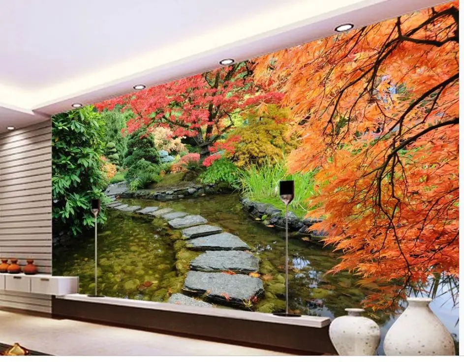 Beautiful romantic garden road flowers and trees background wall modern wallpaper for living room Beautiful romantic garden road flowers and trees background wall modern wallpaper for living room