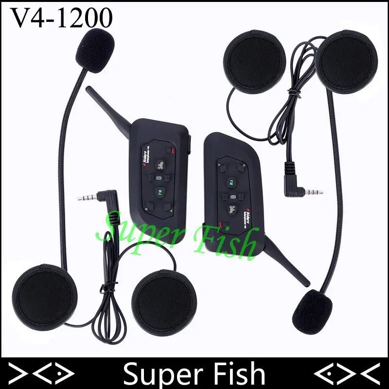 

2pcs 2017 V4 Bluetooth Wireless Helmet Intercom Headset 4 Riders 1200M Motorcycle Helmet Interphone With FM Radio