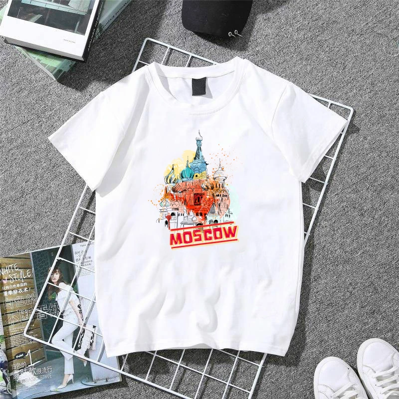 

New T-Shirt Lady Moscow Russia Classic T Shirt Women 100% Cotton Summer Casual Tops Holiday Hipster White Vogue Shirts
