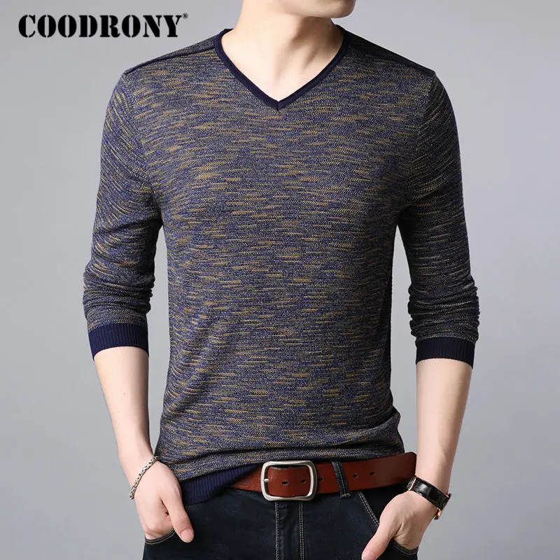 COODRONY Brand Sweater Men Streetwear Fashion V-Neck Pullover Men Autumn Winter Cotton Sweaters Knitwear Shirt Pull Homme 91071