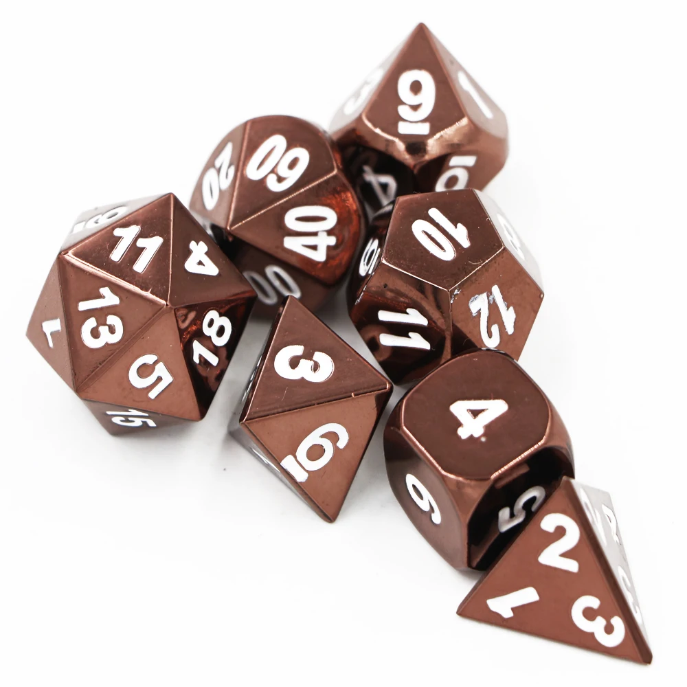 

New 7pcs/set Classic RPG Dice D&D Metal Dice DND Game Dice Set Electrophoresis Orange D4 D6 D8 D10 D12 D20 Polyhedral dice