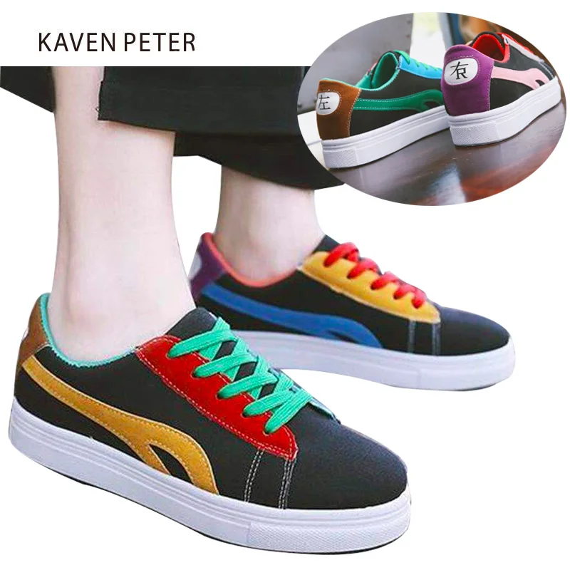 

2018 fashion casual shoes women's white canvas shoes for kids different Colors matching Laces black sneakers for grils children