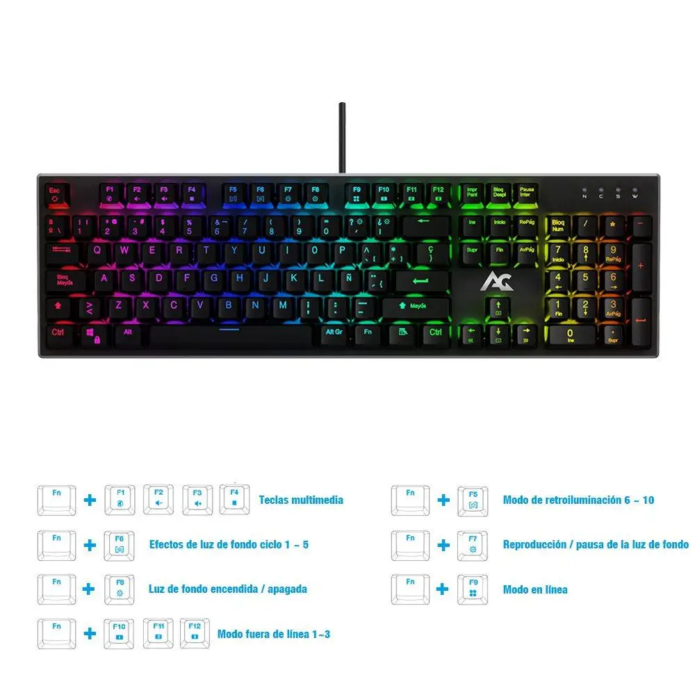 ACGAM AG 109R игровая механическая клавиатура RGB Испанская версия Многоязычная с