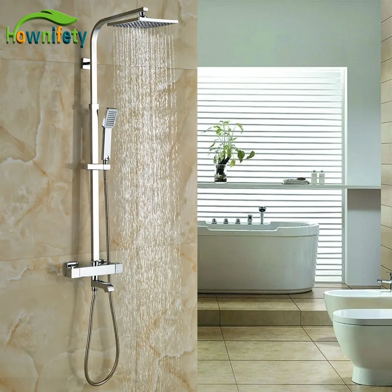 

New Arrival Bath Rainfall Shower Set Faucet Thermostatic Shower Chrome Polish Exposed